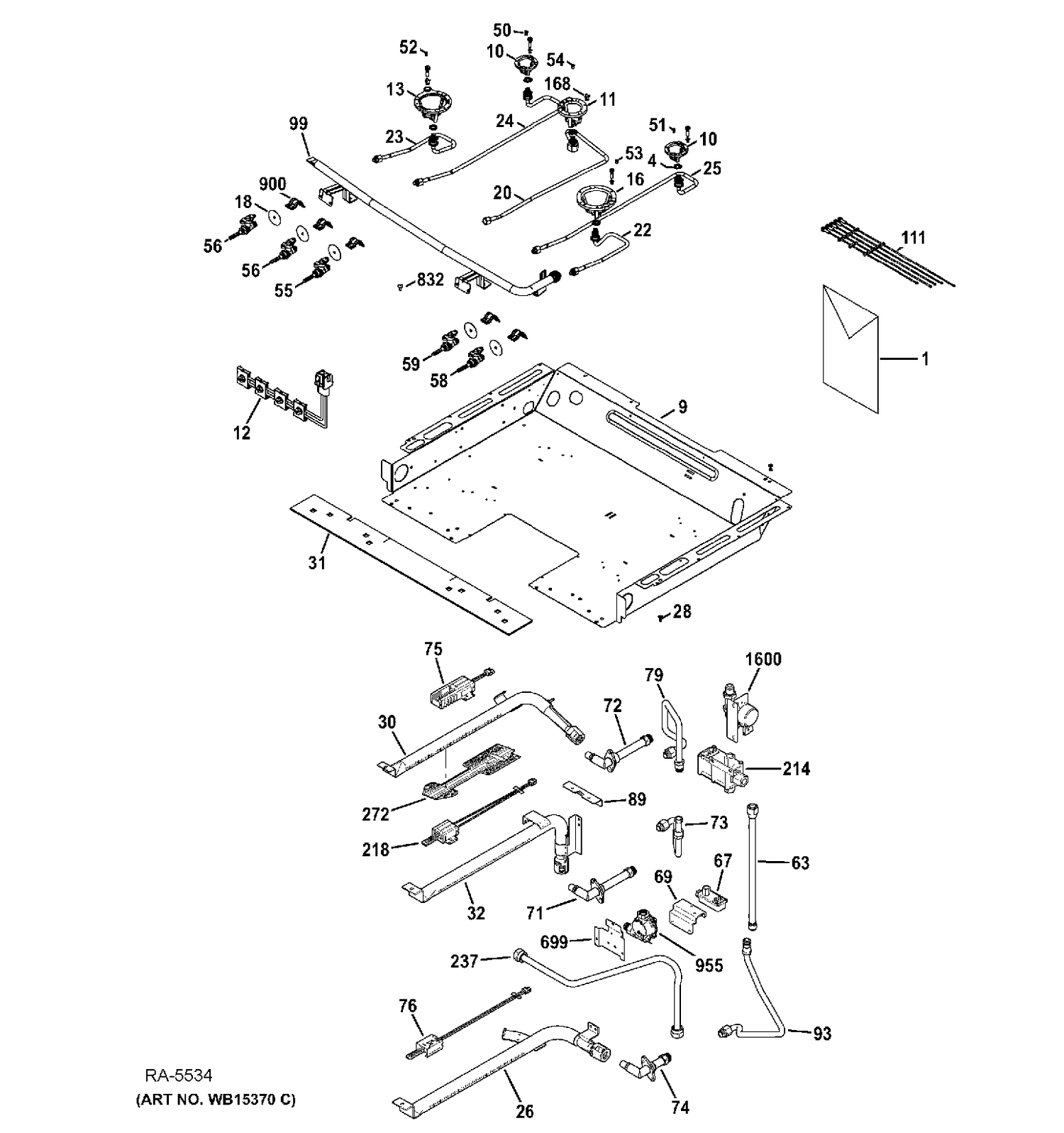 GAS & BURNER PARTS Diagram and Parts List for JCGB850SEF1SS  General Electric Range
