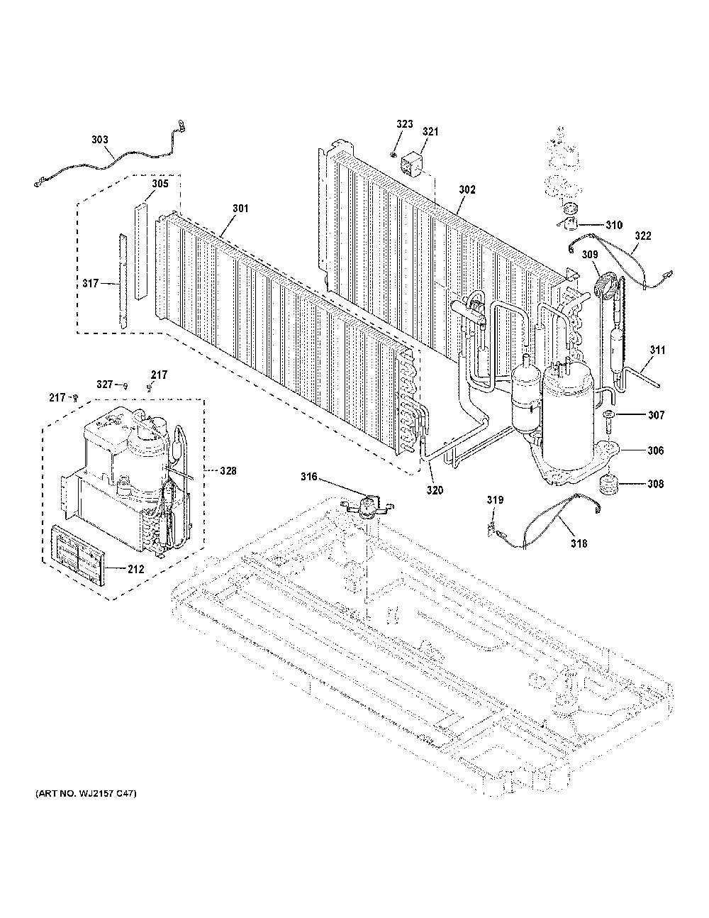 Sealed system Diagram and Parts List for AZ65H12DBMW6  General Electric Air Conditioner