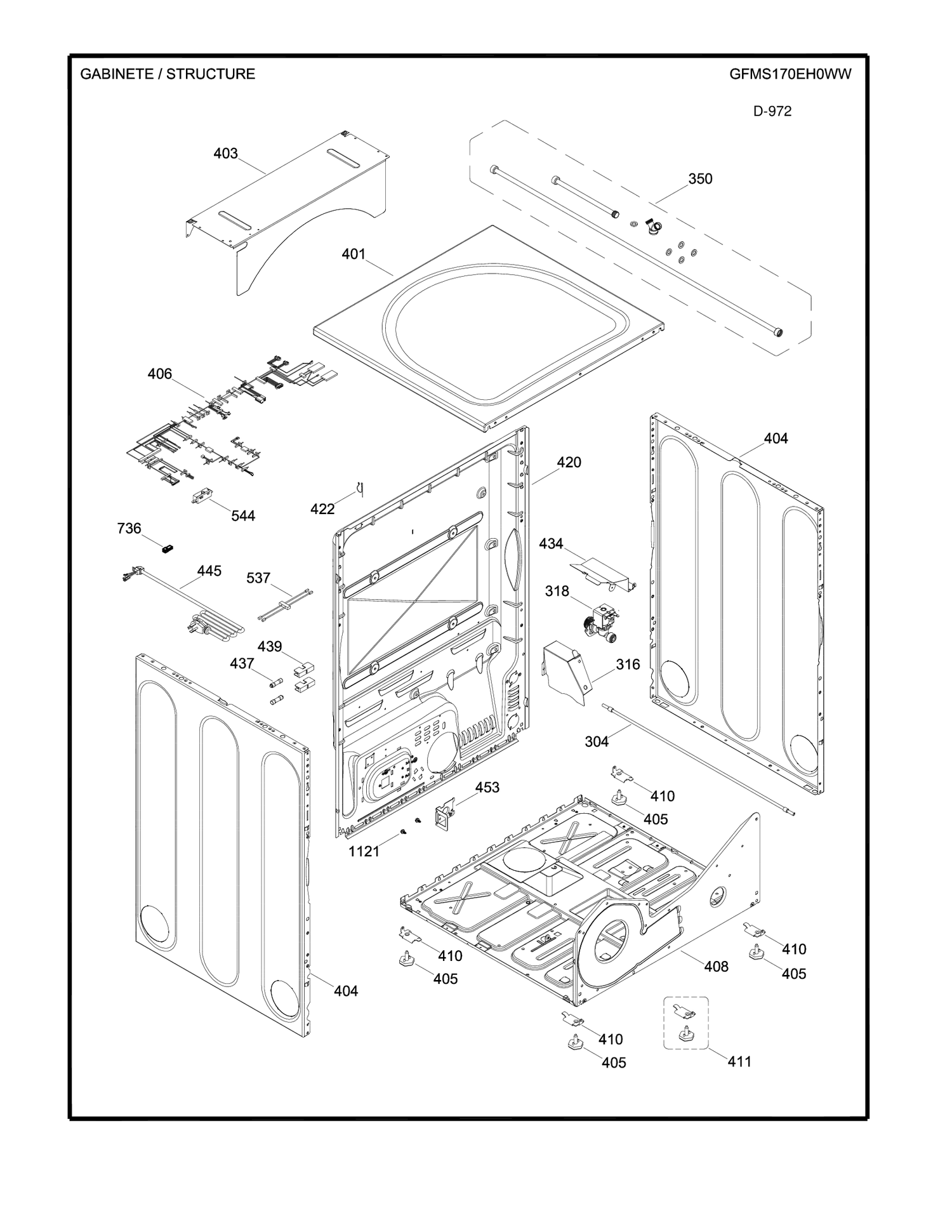 STRUCTURE Diagram and Parts List for GFMS170EH0WW  General Electric Dryer