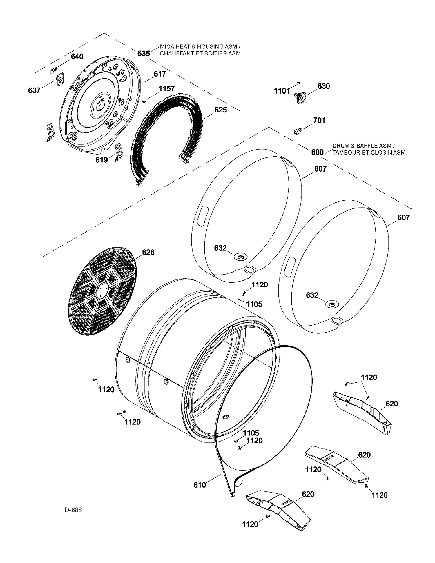 DRUM Diagram and Parts List for GFMS355EL1MS  General Electric Dryer