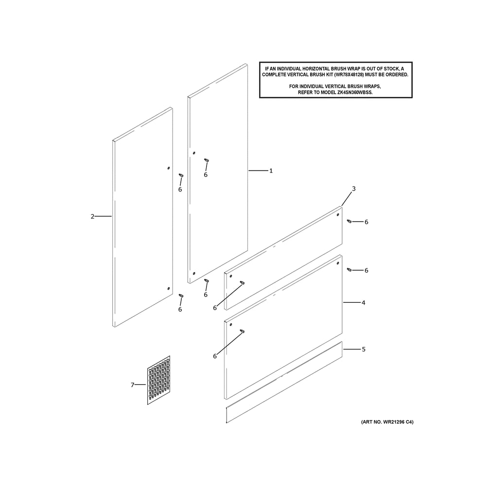 Door Panel Kit Diagram and Parts List for ZK4SN360VBSS  General Electric Refrigerator