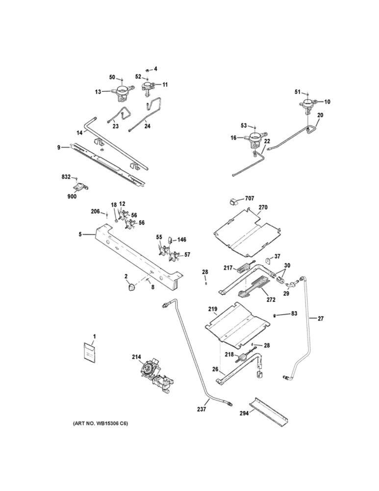 Gas And Burner Parts Diagram and Parts List for JGB645EEK2ES  General Electric Range