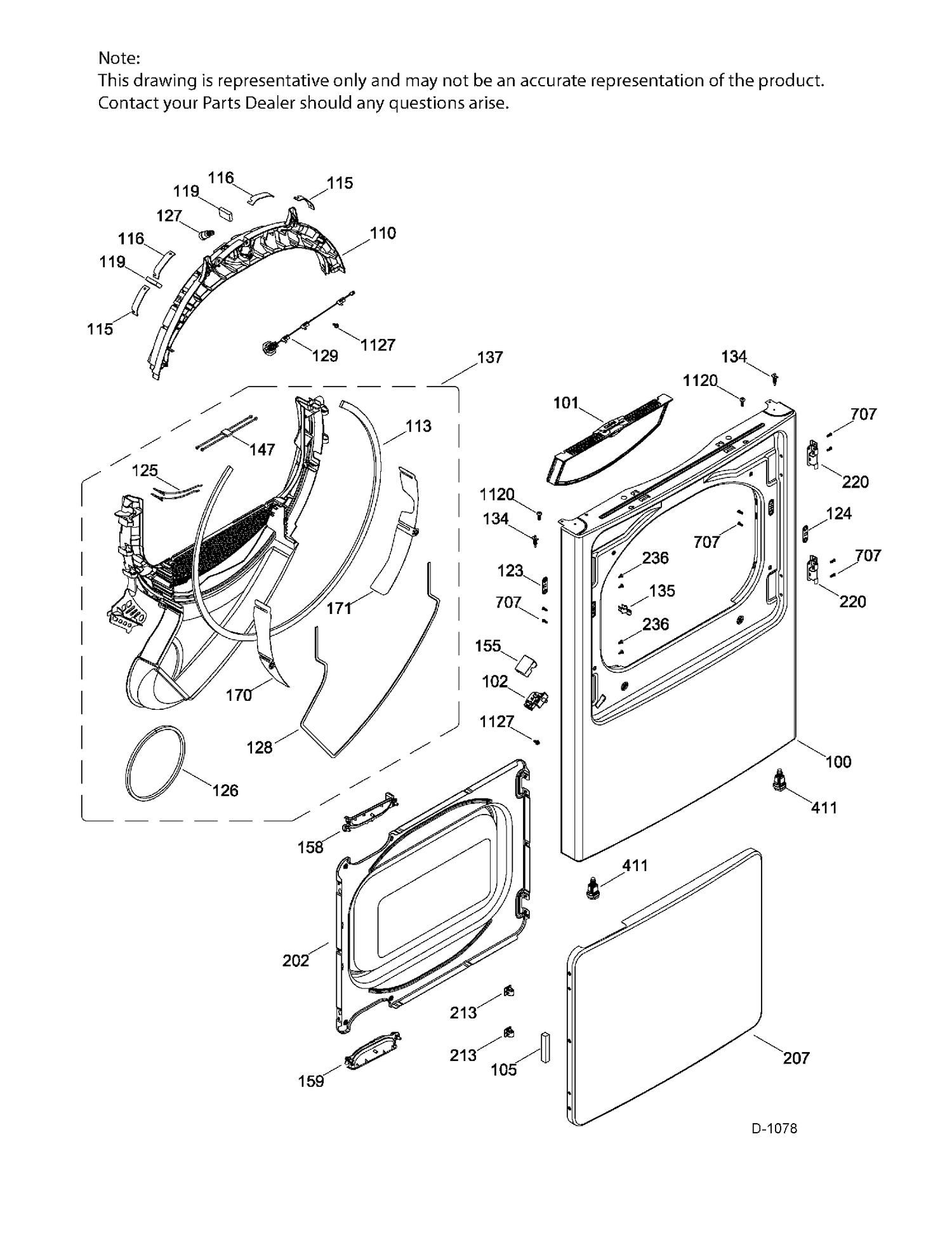 FRONT PANEL AND DOOR Diagram and Parts List for GTD45GAMJ0WS  General Electric Dryer