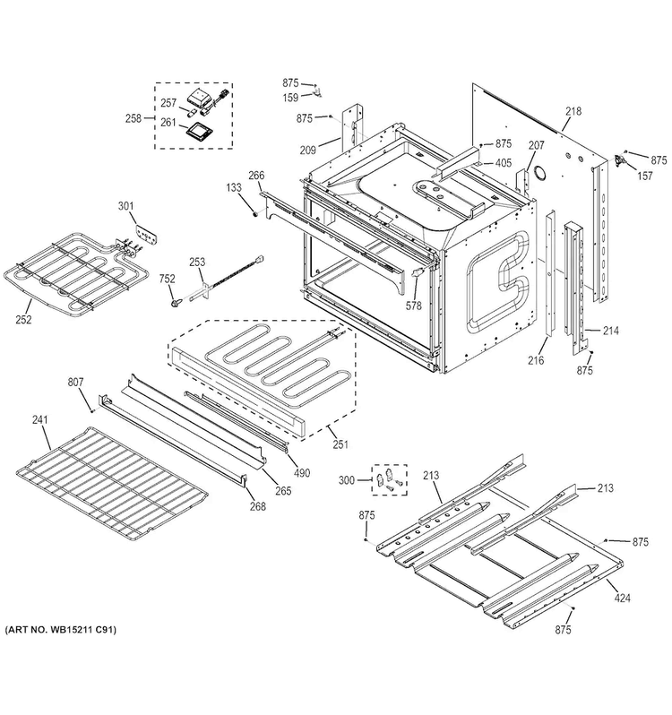 Lower Oven Diagram and Parts List for JT3500SF3SS  General Electric Wall Oven