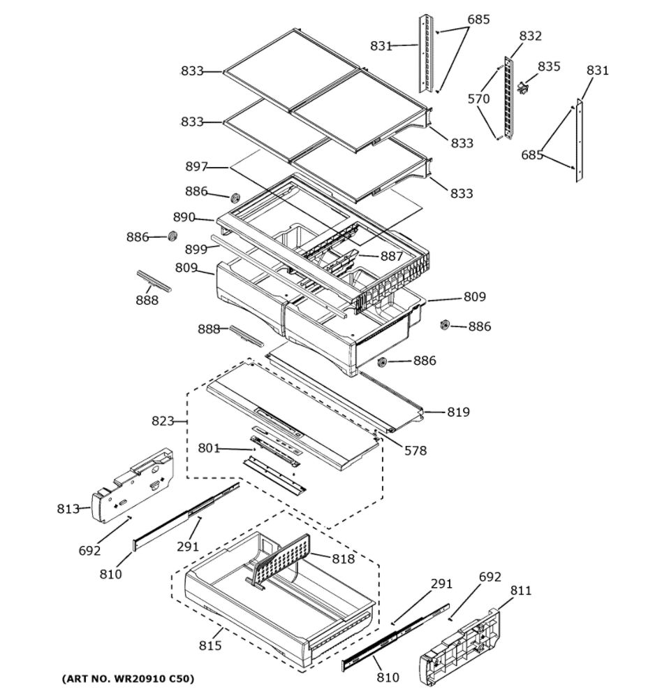 Fresh Food Shelves Diagram and Parts List for GYE22GENFDS  General Electric Refrigerator