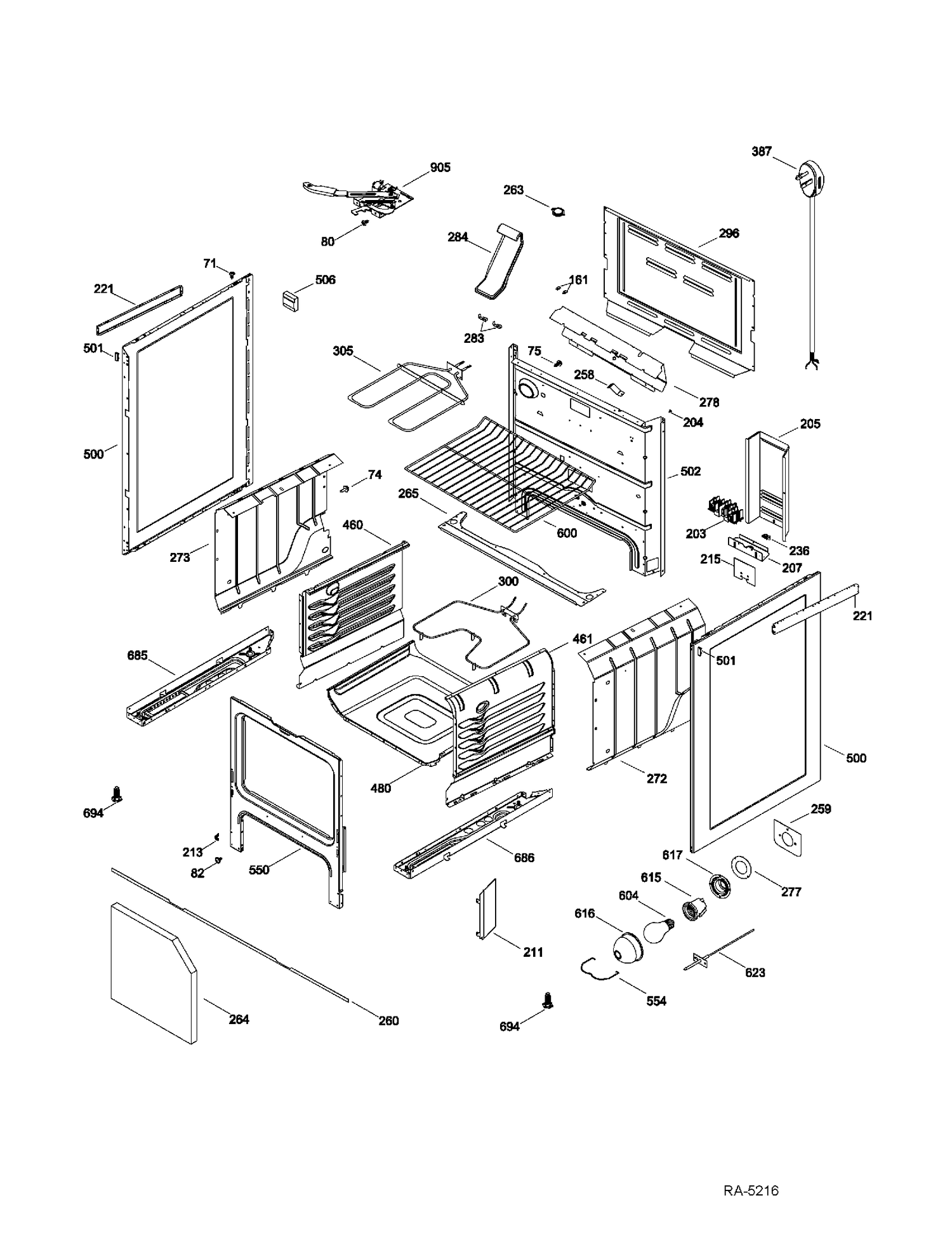 BODY PARTS Diagram and Parts List for JCBP63SK5SS  General Electric Range