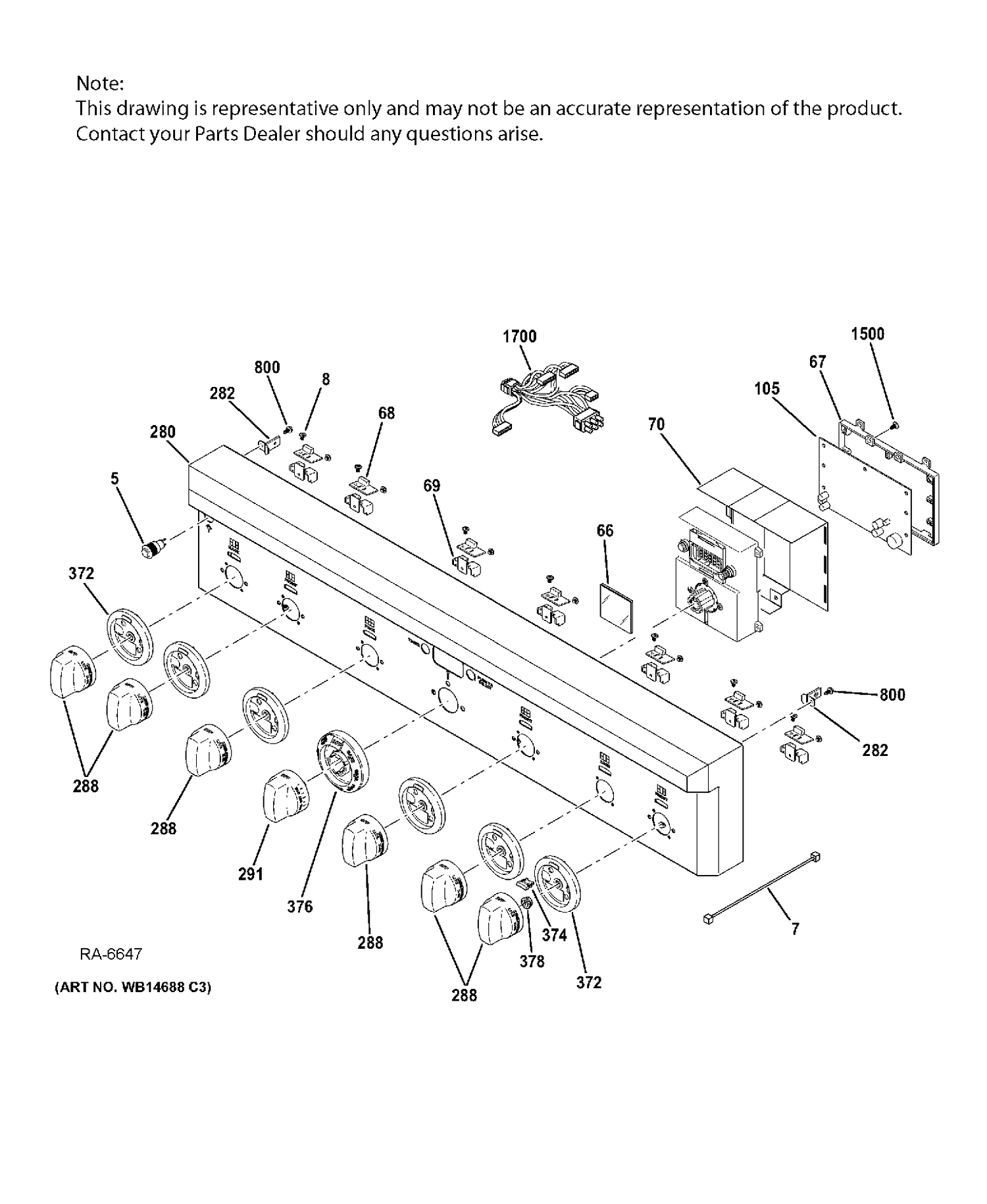 CONTROL PANEL Diagram and Parts List for ZGP366NR5SS  General Electric Range