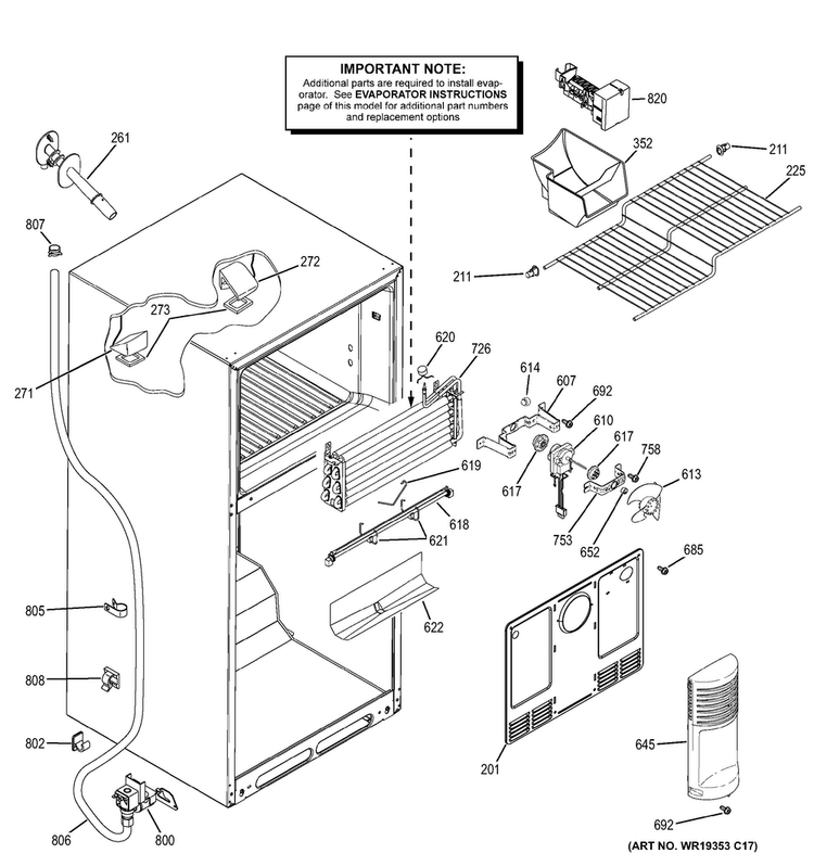 Freezer Section Diagram and Parts List for GTZ18ICELRSS  General Electric Refrigerator