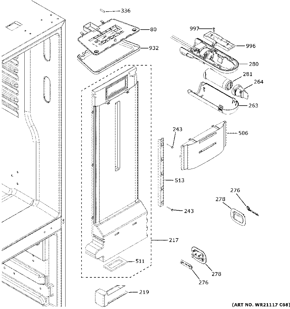 Fresh food section Diagram and Parts List for XFE26JSMNFSS  General Electric Refrigerator