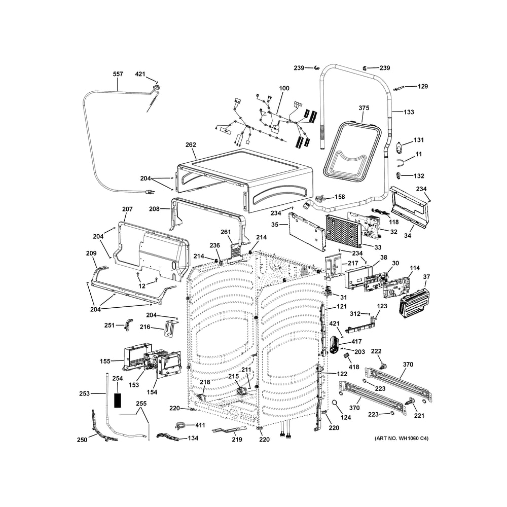 Cabinet & Top Panel Diagram and Parts List for PFQ97HSPV1DS  General Electric Washer Dryer Combo