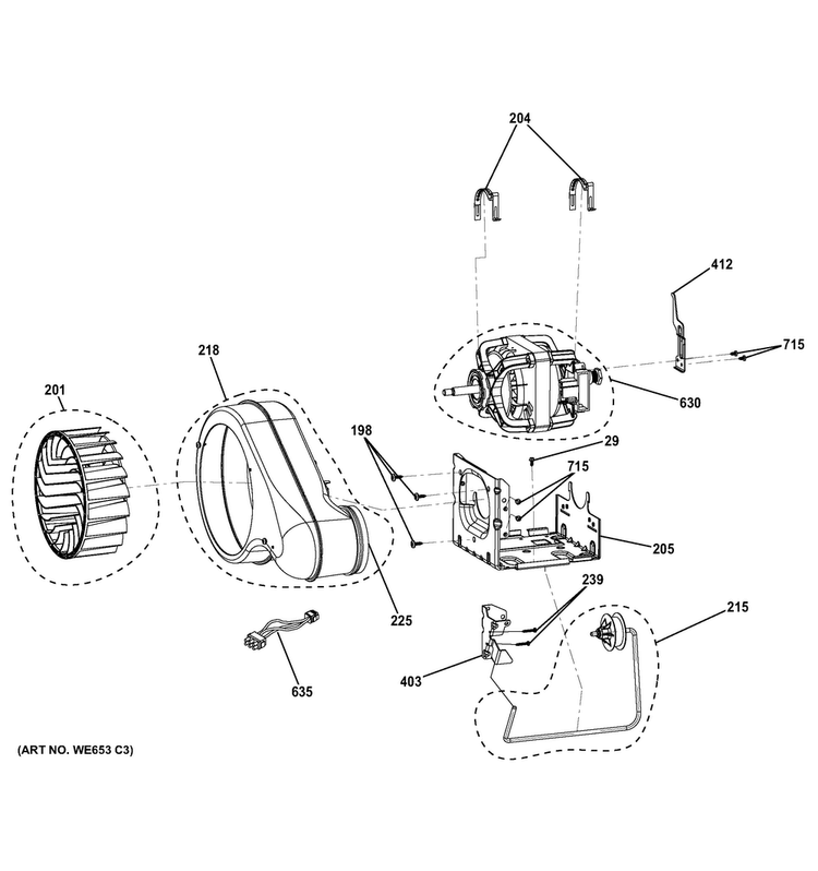 Blower & Motor Diagram and Parts List for GTD81GSSJ1WS  General Electric Dryer