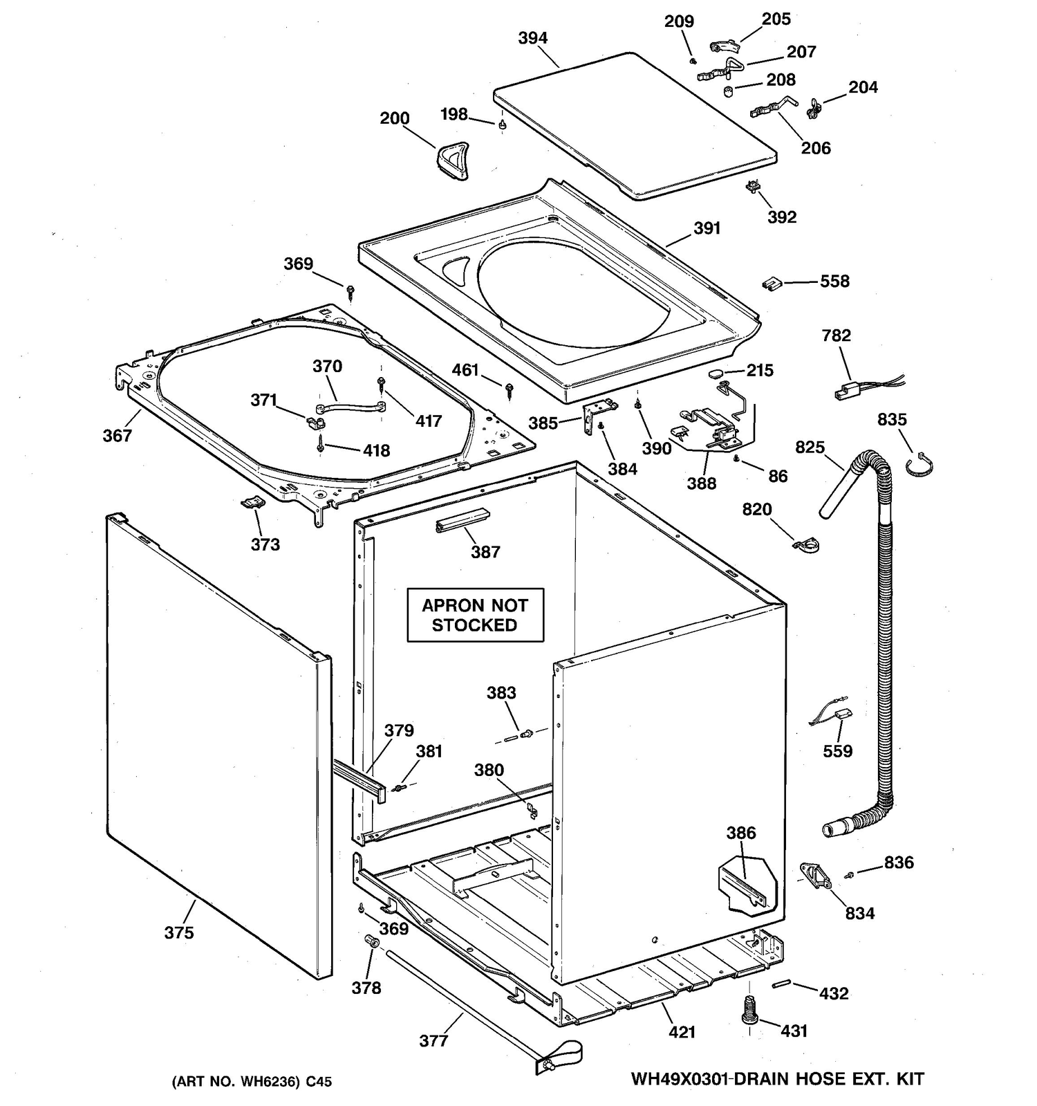 CABINET, COVER & FRONT PANEL Diagram and Parts List for KNSR3130B2WW  General Electric Washer