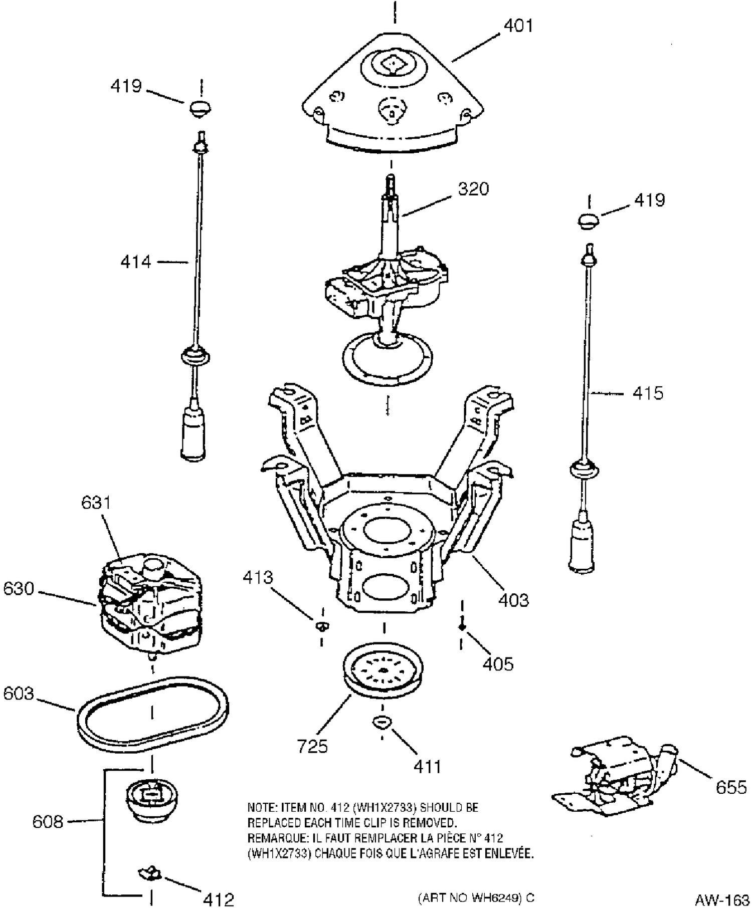 MECHANISM GROUP Diagram and Parts List for HBSR1070TAWB  General Electric Washer