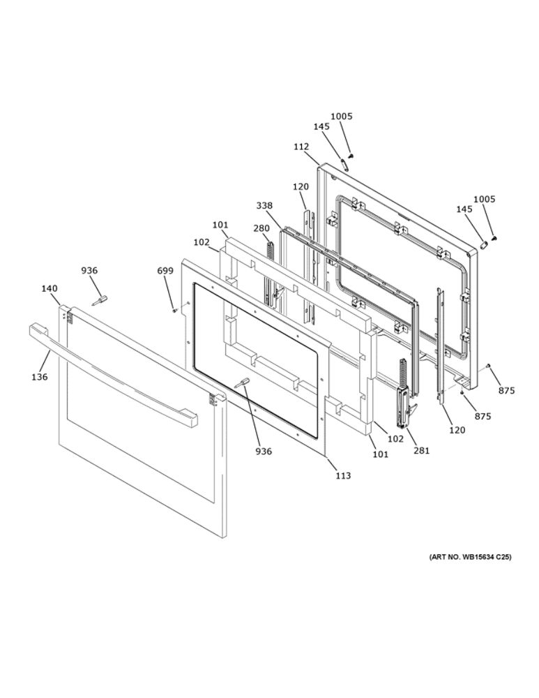 Upper Door Diagram and Parts List for JTD3000DN2BB  General Electric Wall Oven