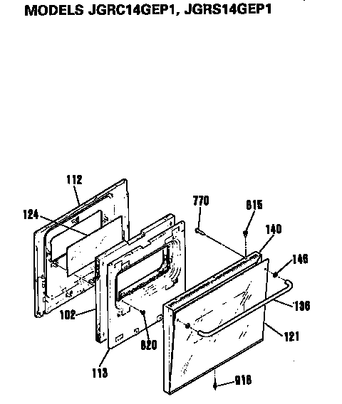 Door Diagram and Parts List for JGRC14GEP1  General Electric Wall Oven