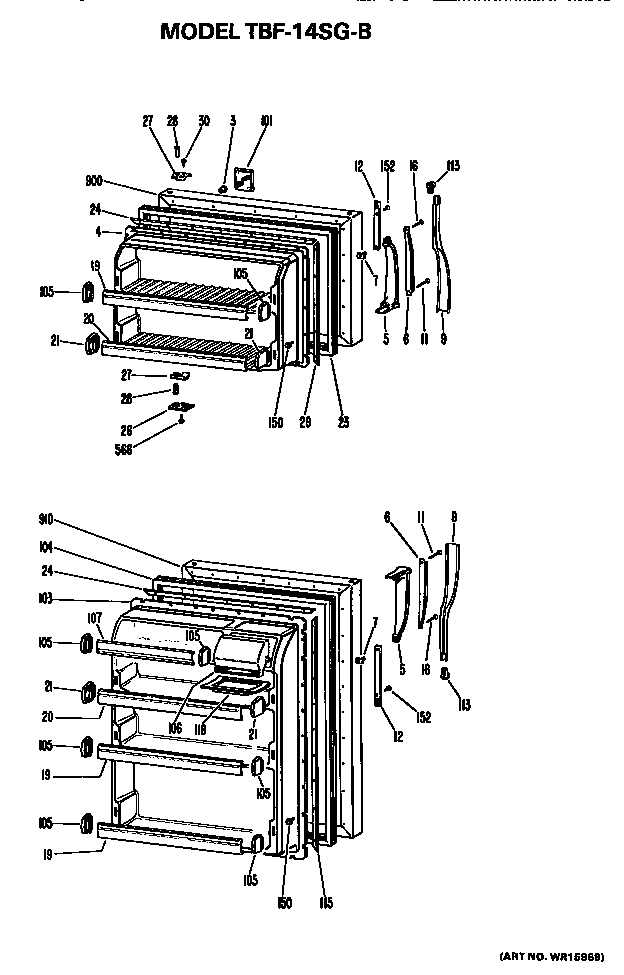 Doors Diagram and Parts List for TBF14SGB  General Electric Refrigerator