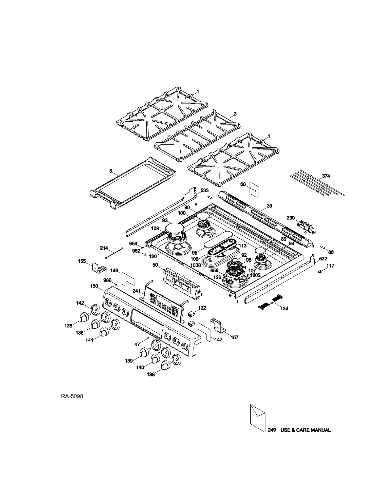 CONTROL PANEL & COOKTOP Diagram and Parts List for CC2S985SET4SS  General Electric Range