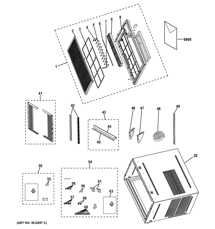 Grille & Chassis Parts Diagram and Parts List for AEE24DSL1  General Electric Air Conditioner