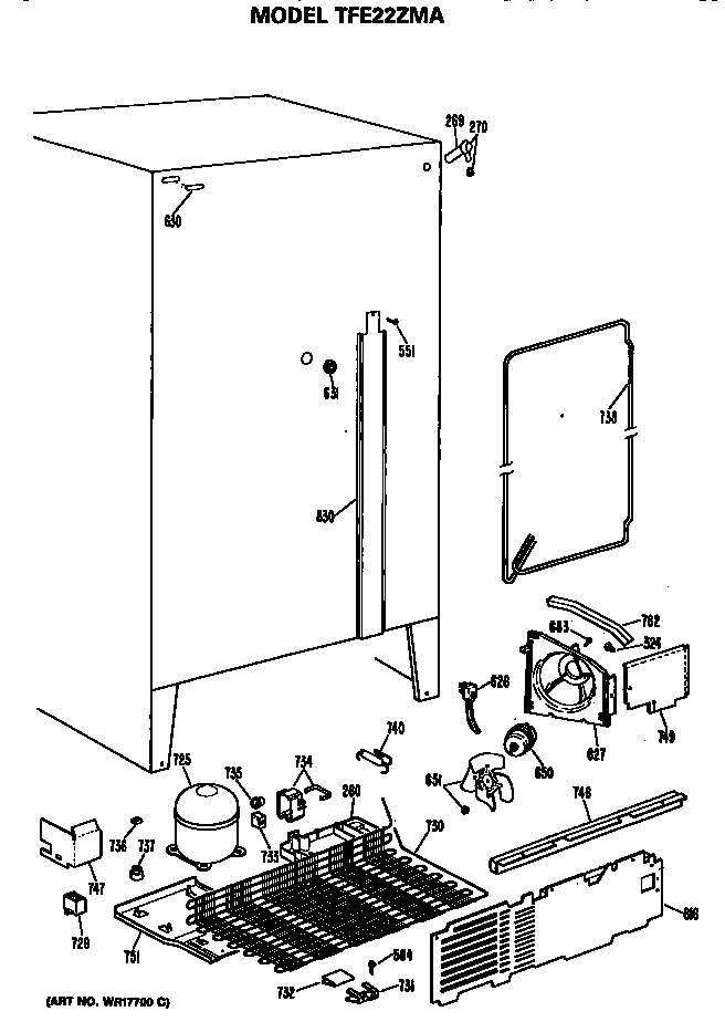Unit Diagram and Parts List for TFE22ZMA  General Electric Refrigerator
