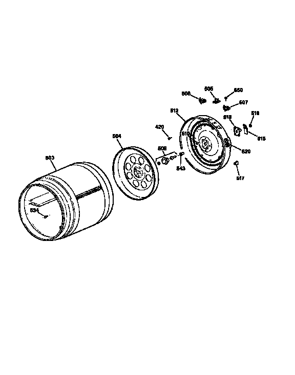 Drum And Heater Assembly Diagram and Parts List for DBLR333T0WW  General Electric Dryer