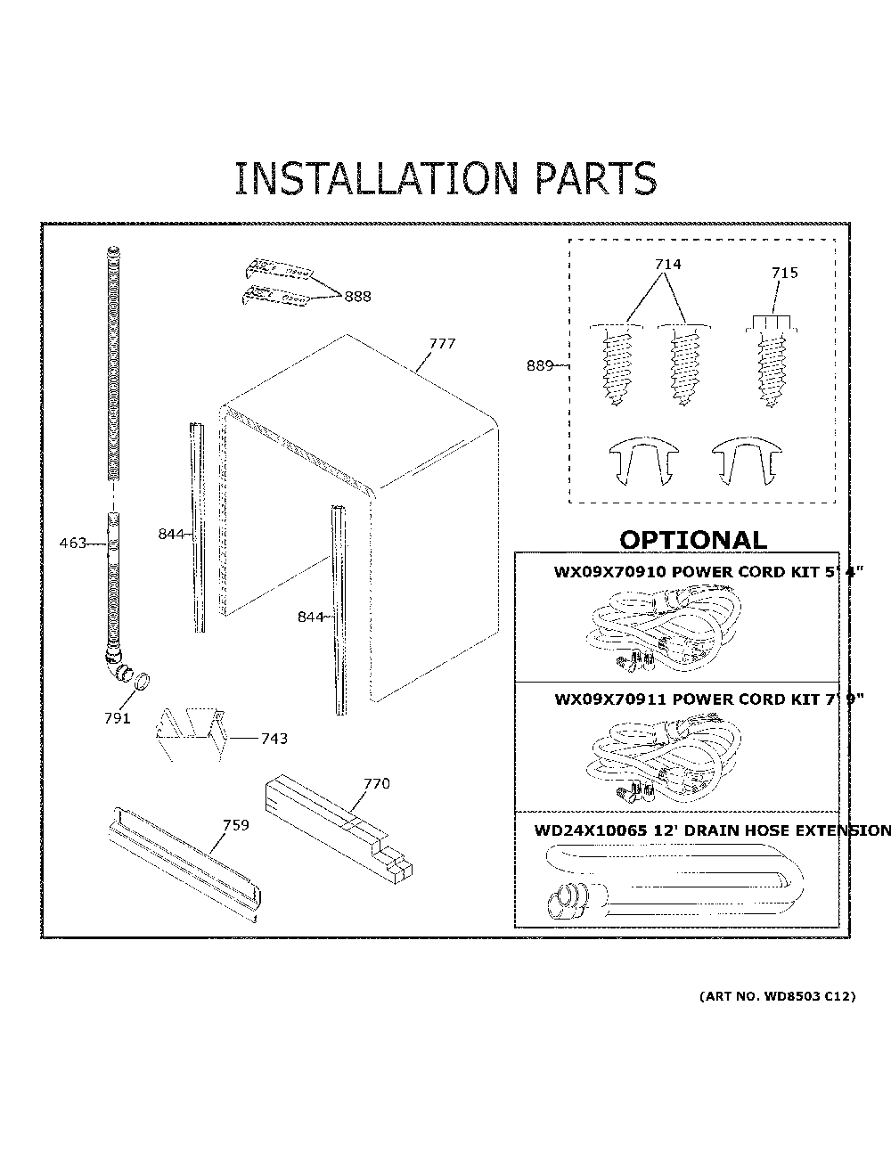 Installation Parts Diagram and Parts List for GDT605PMM6ES  General Electric Dishwasher
