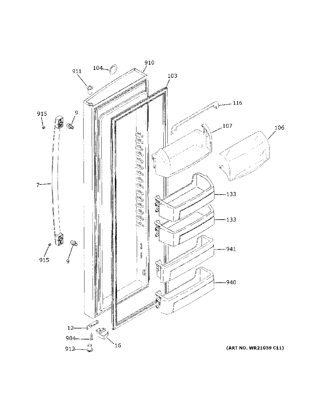Fresh Food Door Diagram and Parts List for GZS22IENXHDS  General Electric Refrigerator