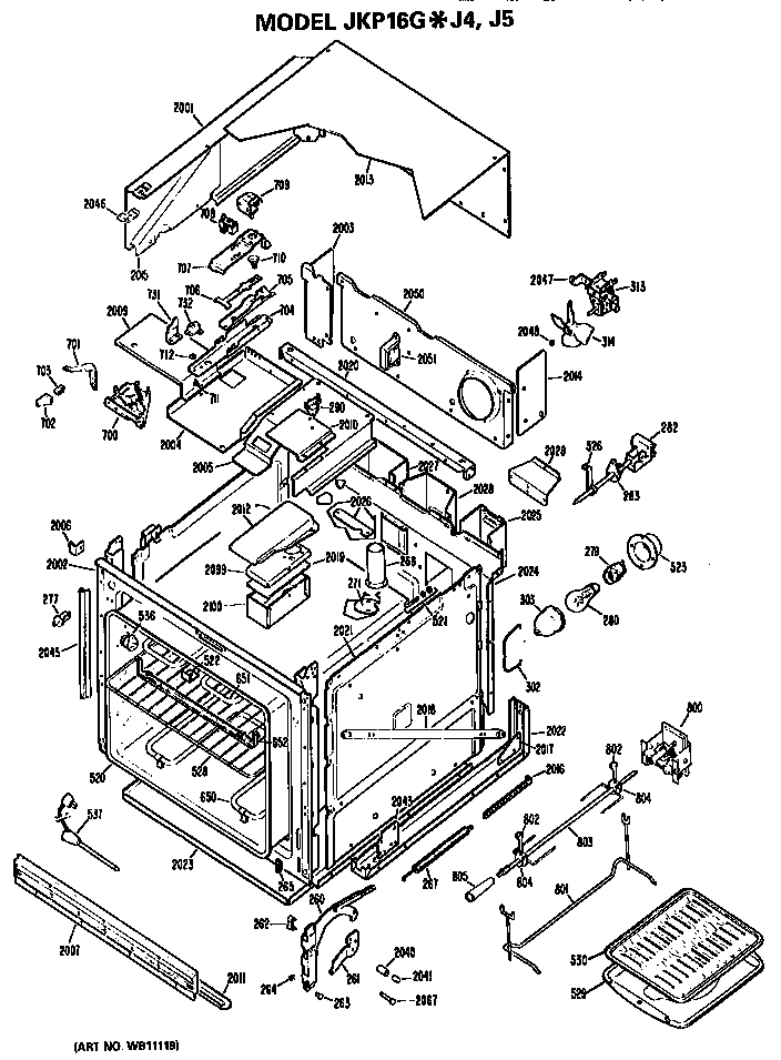 Oven Diagram and Parts List for JKP16GJ5  General Electric Wall Oven