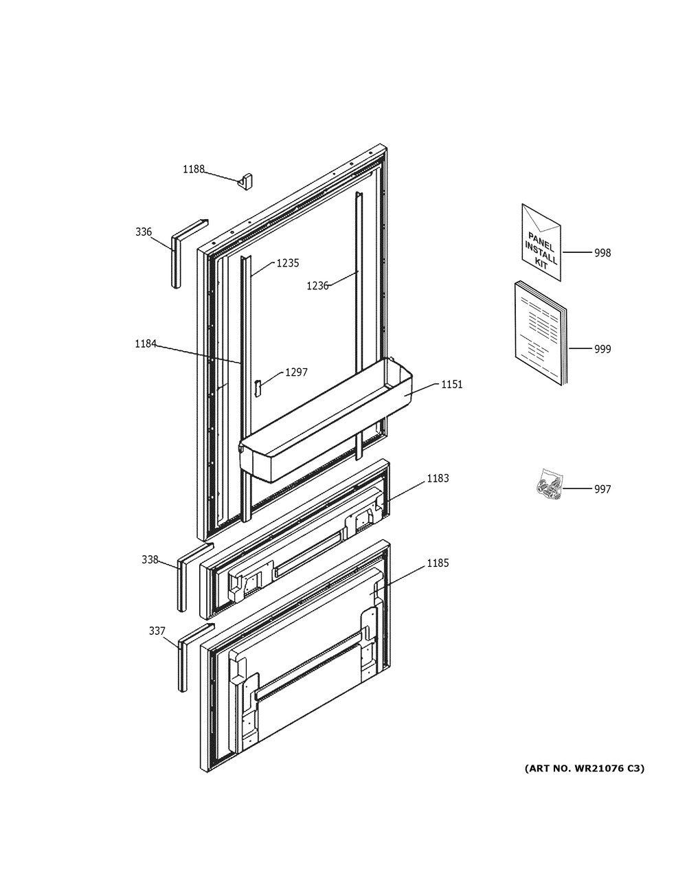 Doors Diagram and Parts List for ZIC30GNNAII  General Electric Refrigerator