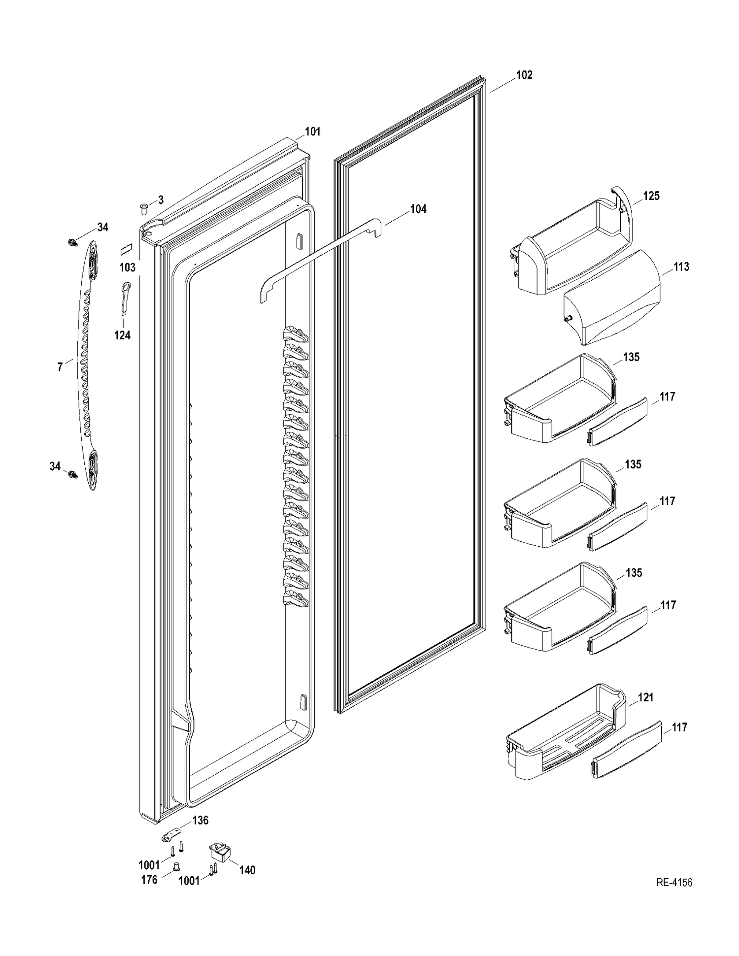 FF DOOR Diagram and Parts List for PSRF6PGZADWW  General Electric Refrigerator