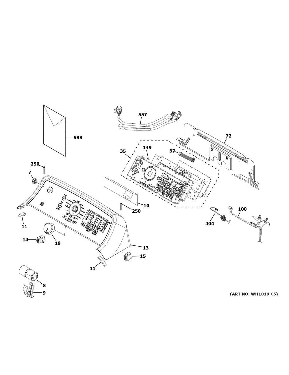 Controls & Backsplash Diagram and Parts List for GTW680BPL2DG  General Electric Washer