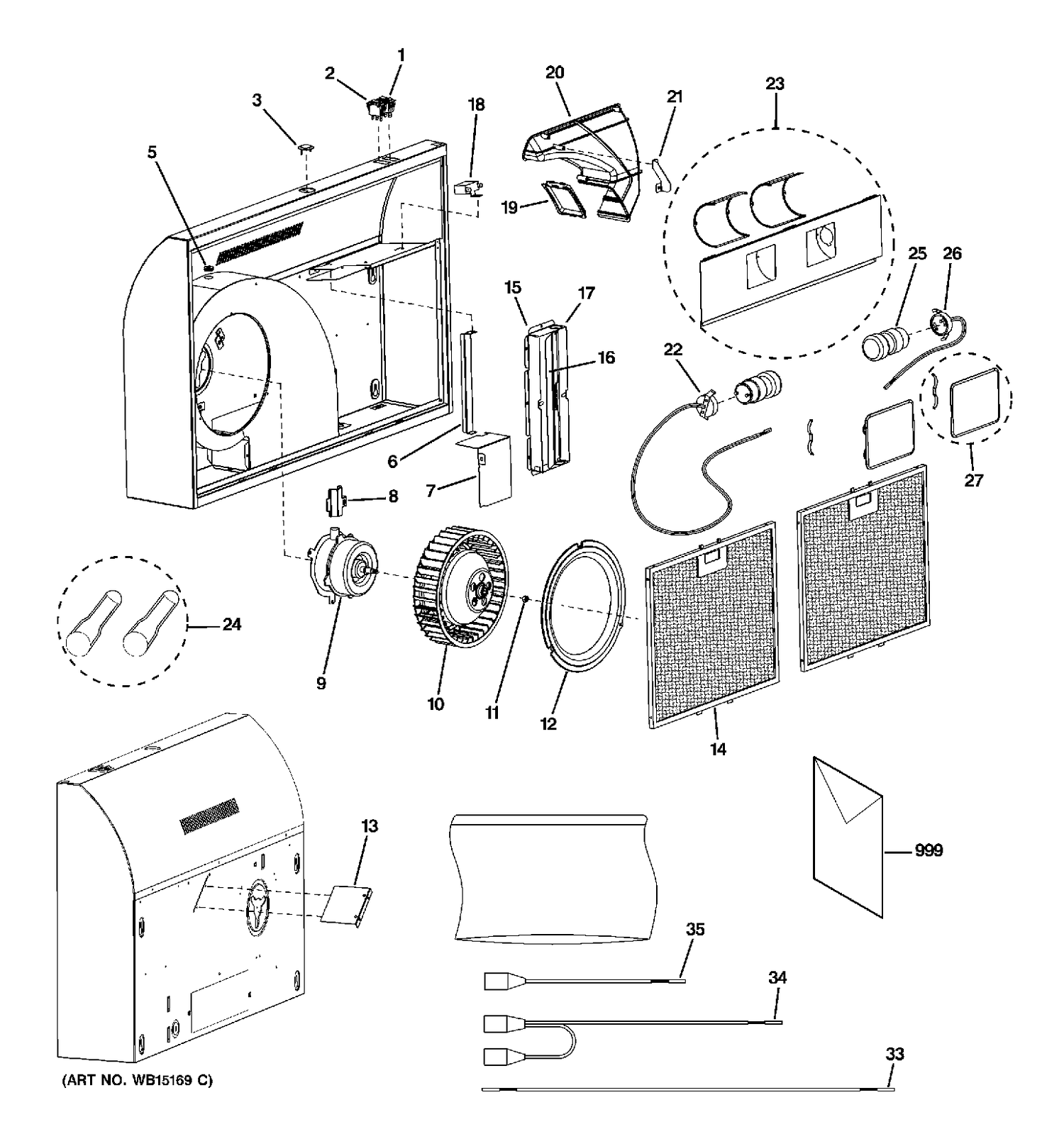 RANGE HOOD Diagram and Parts List for JVE330WFC-0  General Electric Range Hood