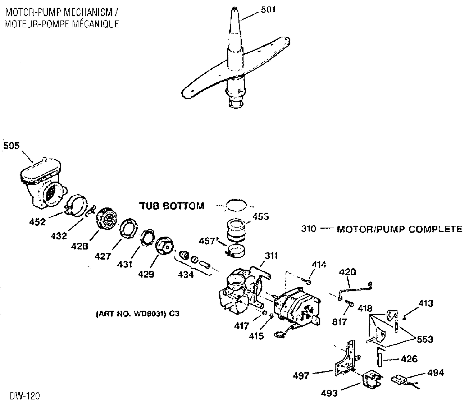 MOTOR & PUMP Diagram and Parts List for GSC4138X00BB  General Electric Dishwasher