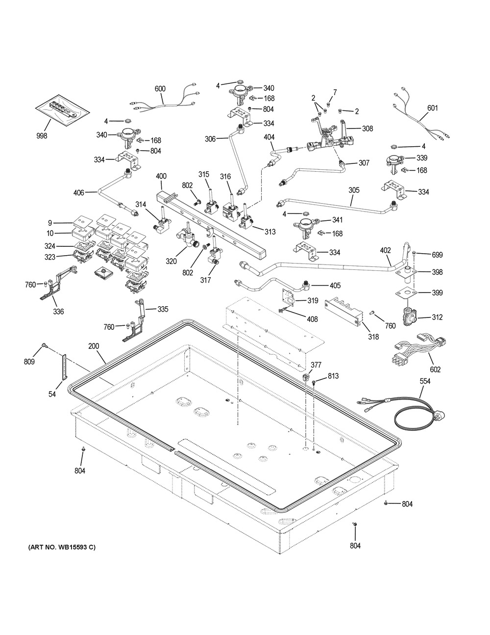 Gas & Burner Parts Diagram and Parts List for CGP95302M1S2  General Electric Cooktop