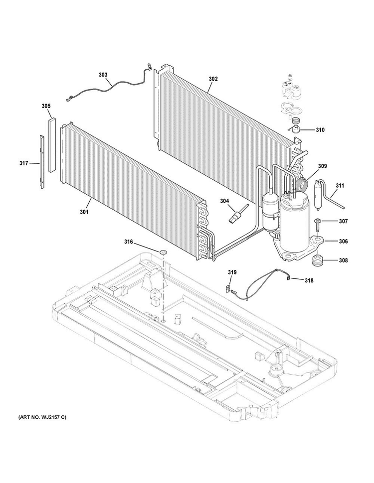 Sealed System Diagram and Parts List for AZ45E09DABW1  General Electric Air Conditioner