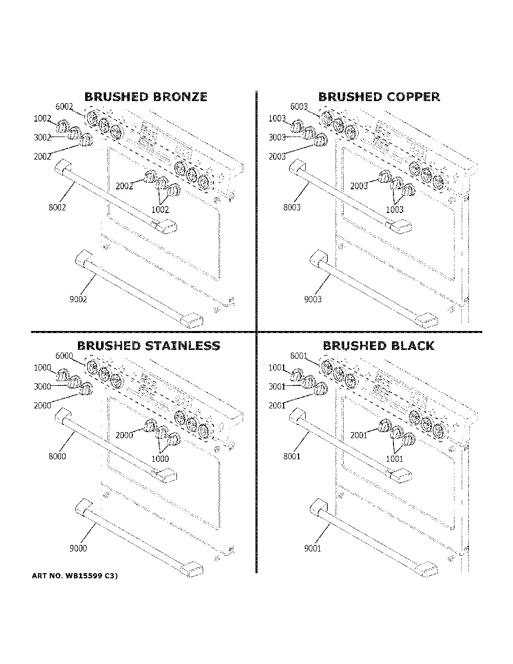 Cafe Customization Diagram and Parts List for CGS700P4M3W2  General Electric Range