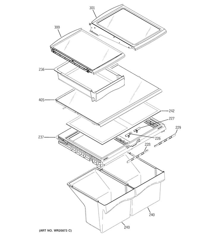 Fresh Food Shelves Diagram and Parts List for GTH20SBBASS  General Electric Refrigerator