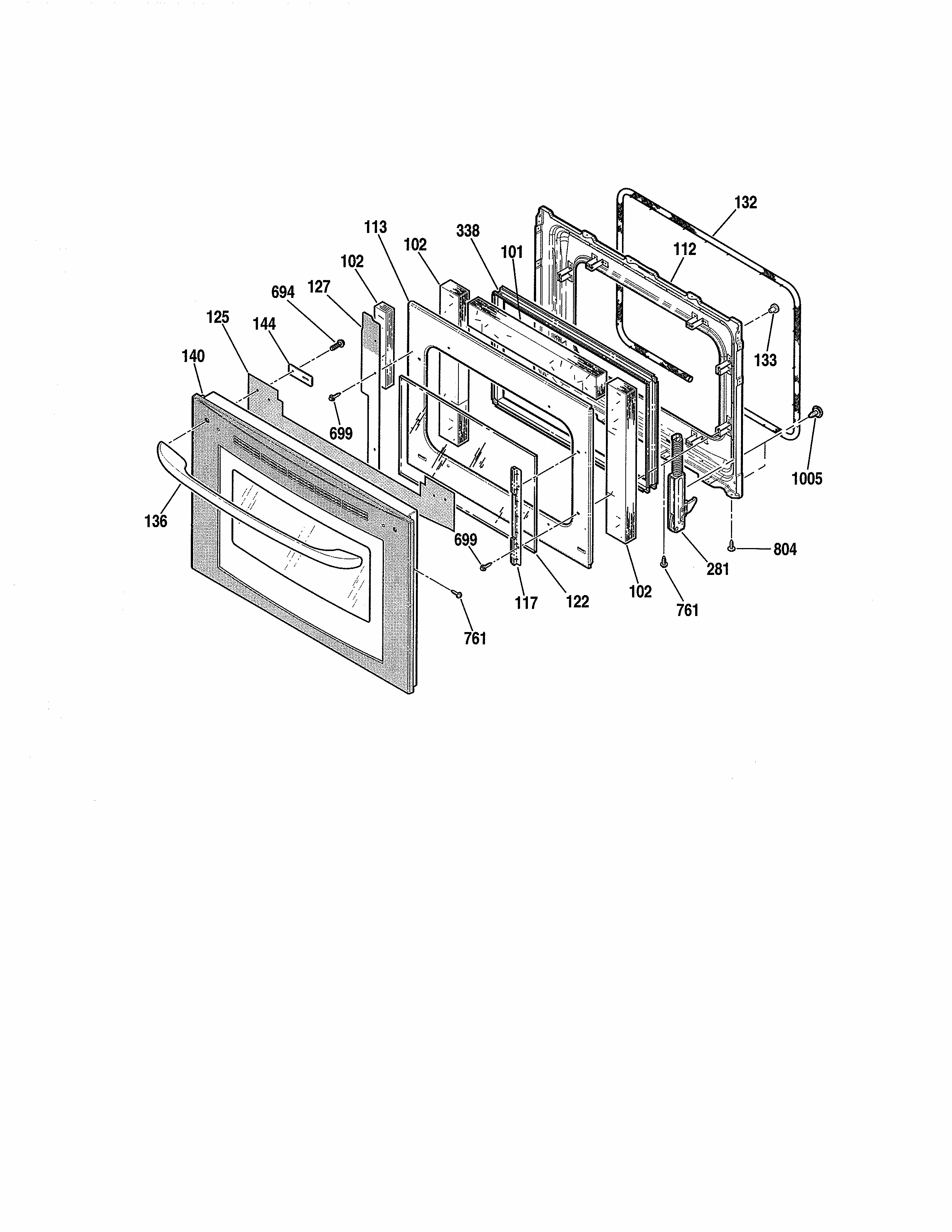 Door Diagram and Parts List for 91147759200  Kenmore Wall Oven