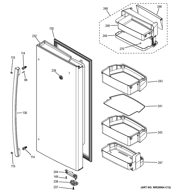 Fresh Food Door - Rh Diagram and Parts List for DFE28JGHFBB  General Electric Refrigerator