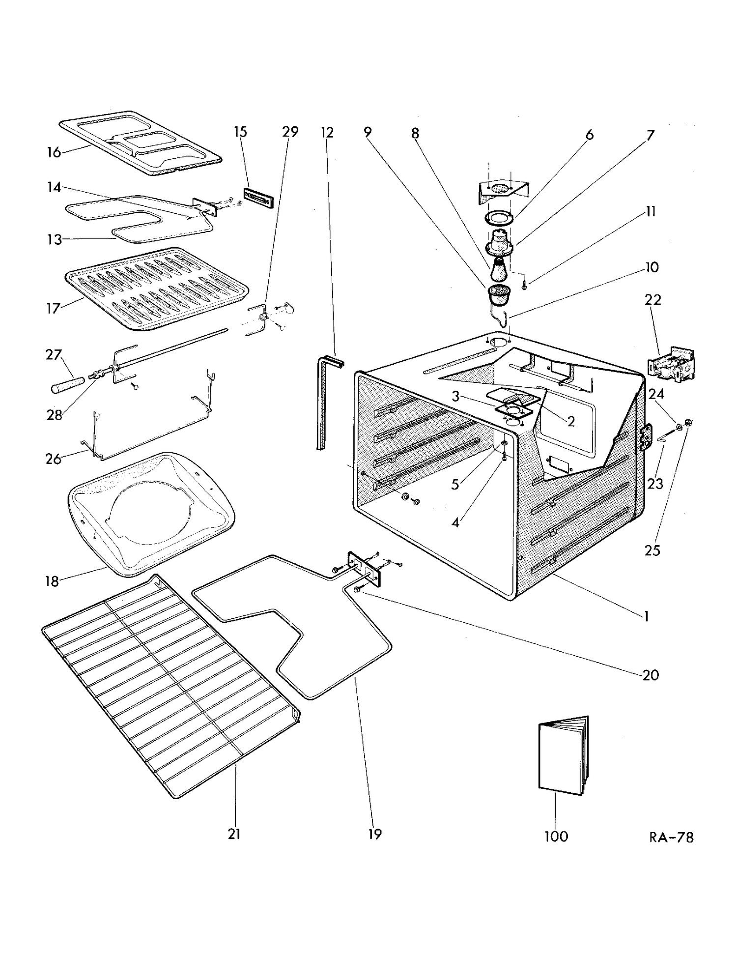 OVEN LINER PARTS Diagram and Parts List for J53AK-1  General Electric Range
