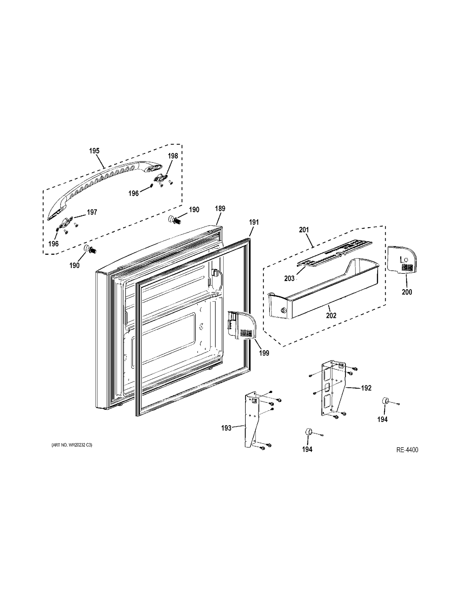 FZ DOOR Diagram and Parts List for PFSF6PKXFBB  General Electric Refrigerator