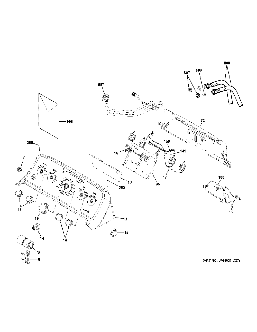 Controls And Backsplash Diagram and Parts List for GTW490ACJ7WW  General Electric Washer