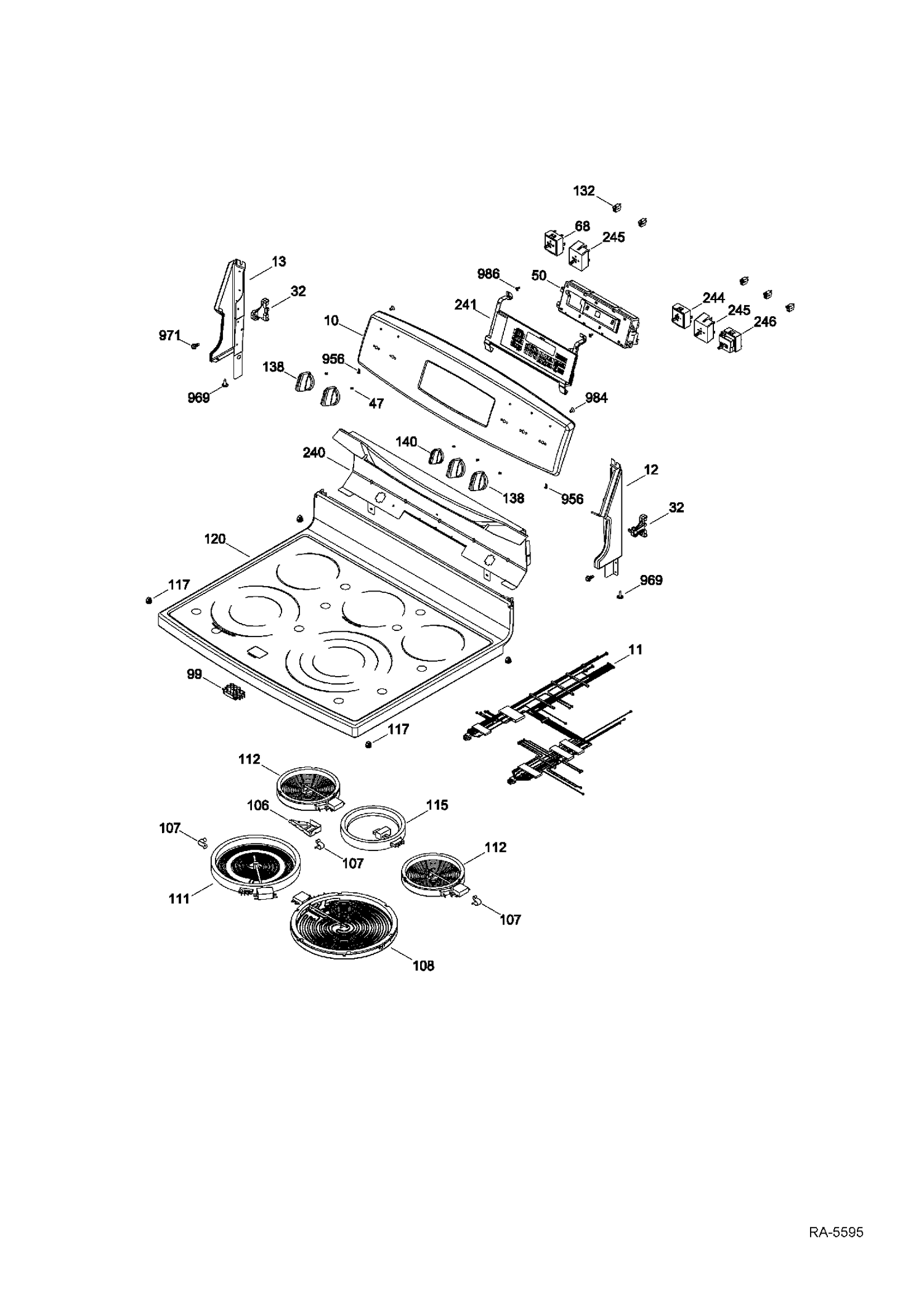 CONTROL PANEL & COOKTOP Diagram and Parts List for PCB940SF1SS  General Electric Range
