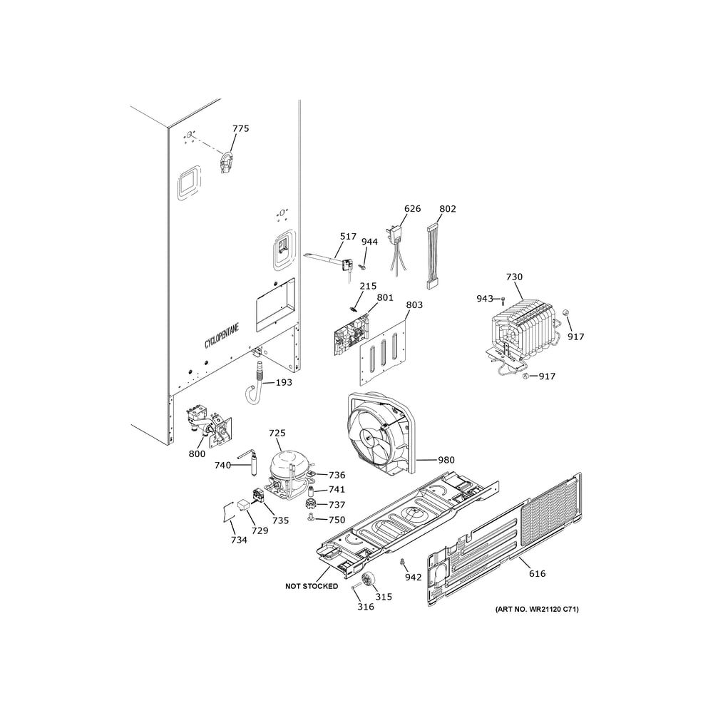 Machine Compartment Diagram and Parts List for GWE22JYMCFFS  General Electric Refrigerator