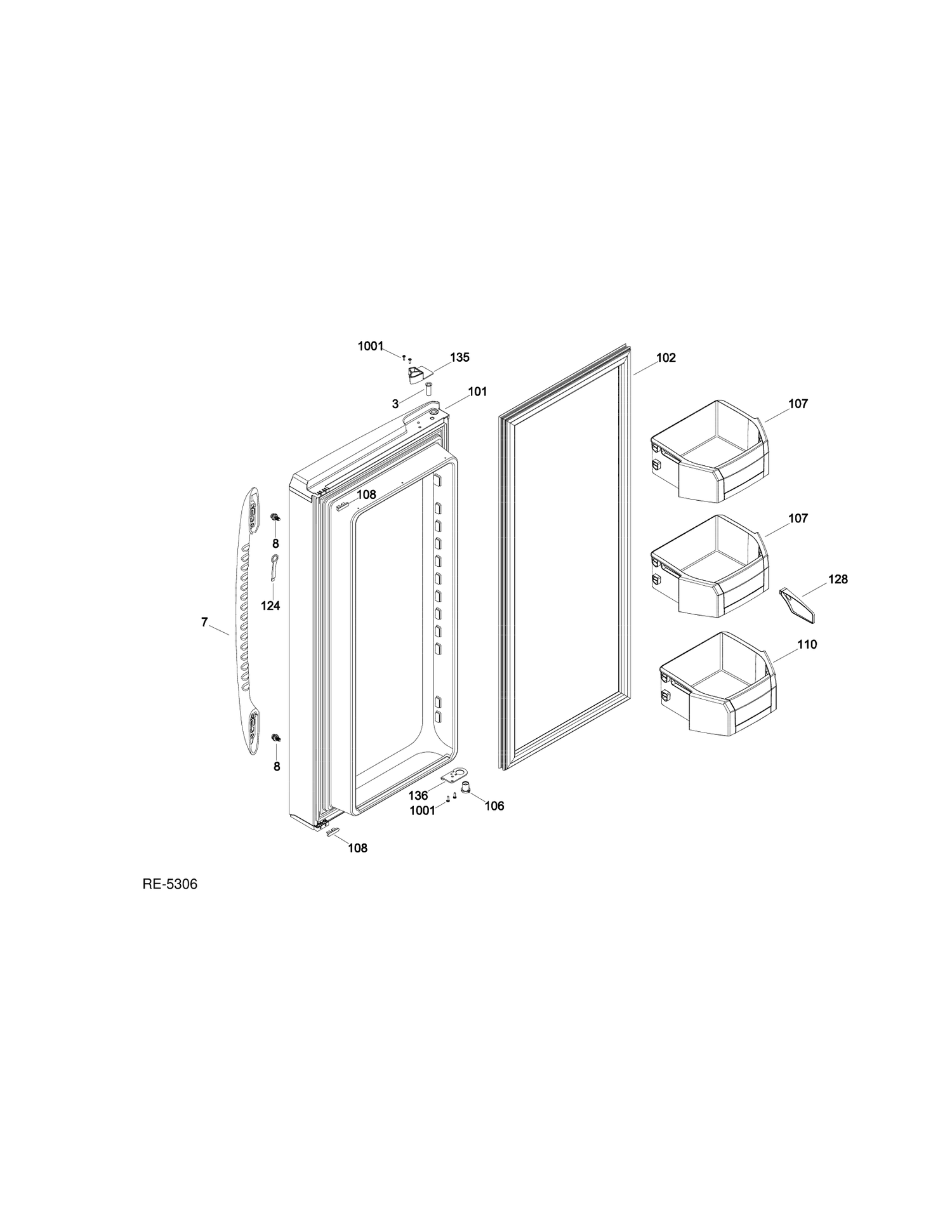 FF DOOR LEFT Diagram and Parts List for PFSF0MFZJBB  General Electric Refrigerator