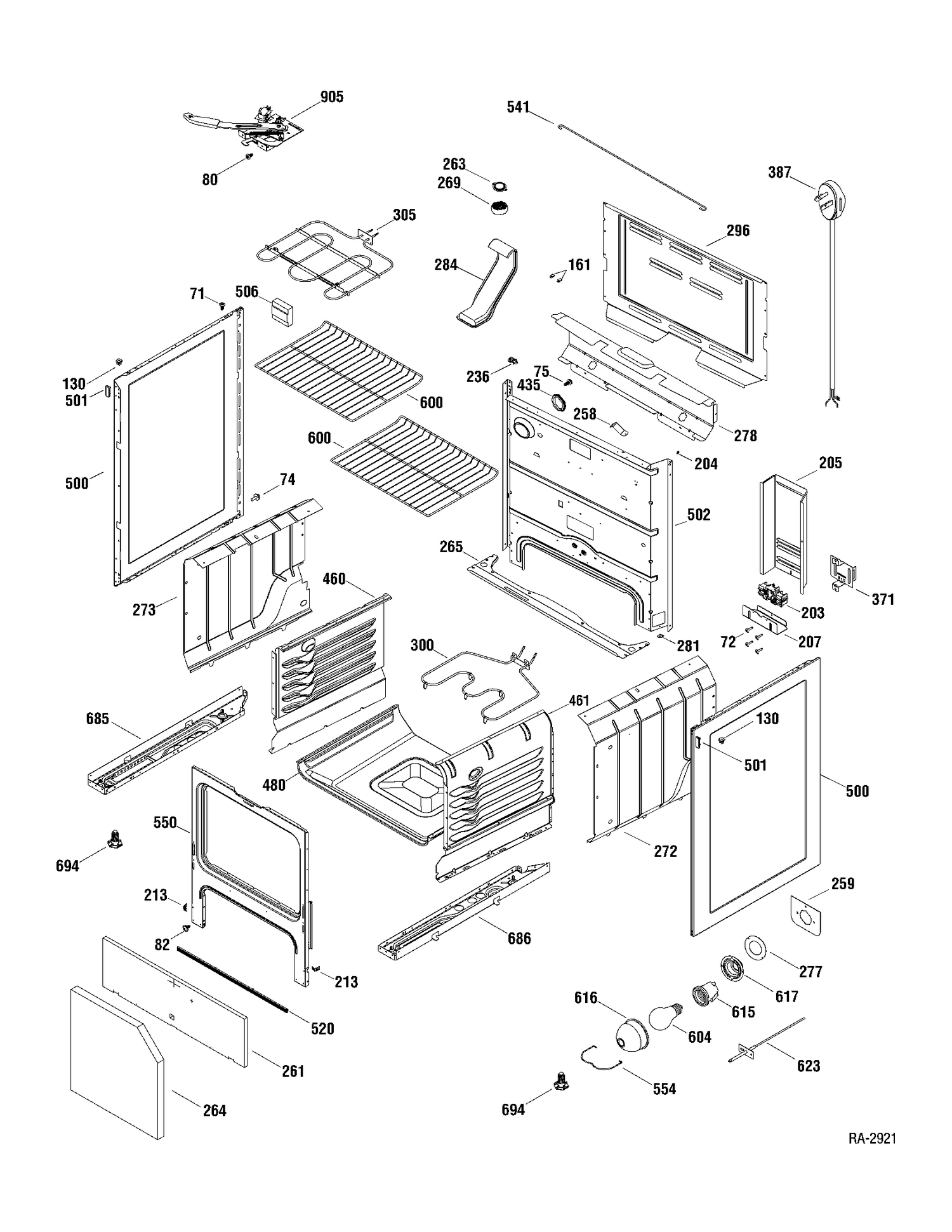 BODY PARTS Diagram and Parts List for JCBP83DP1BB  General Electric Range