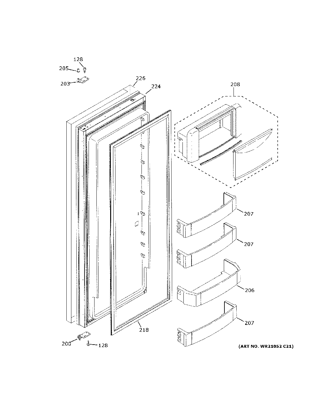 Fresh Food Door Diagram and Parts List for ZISS420DNFSS  General Electric Refrigerator