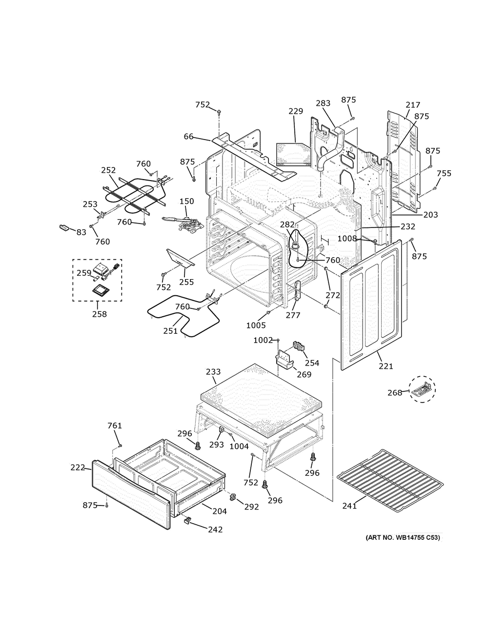 Body Parts Diagram and Parts List for JB645DKBBB  General Electric Range