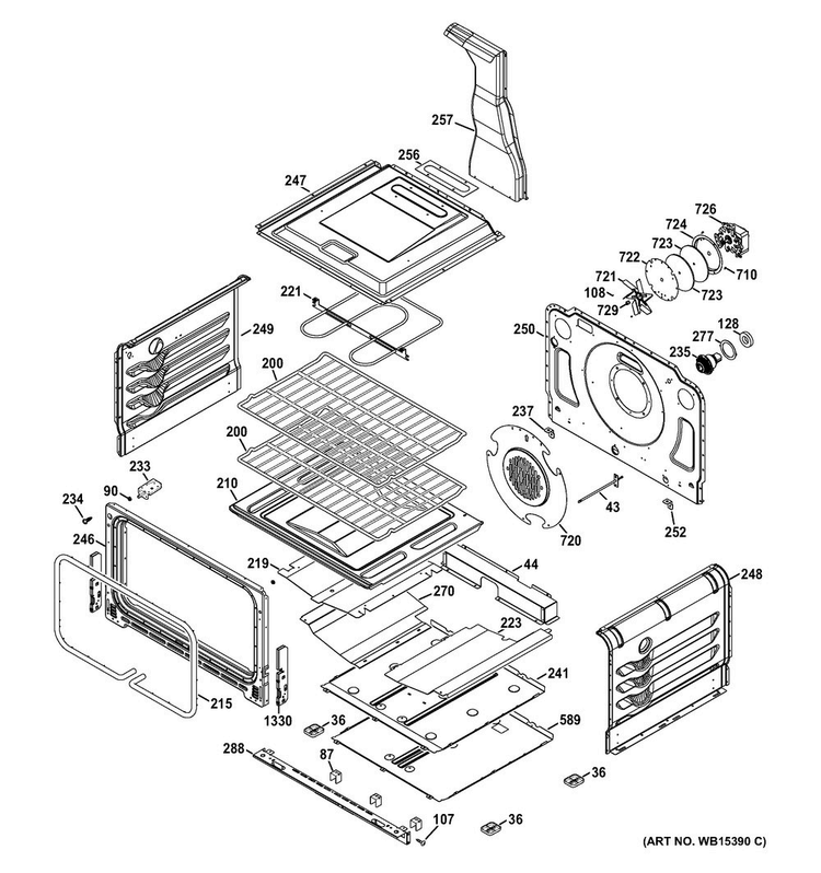 Lower Oven Diagram and Parts List for PGB950SEF1SS  General Electric Range