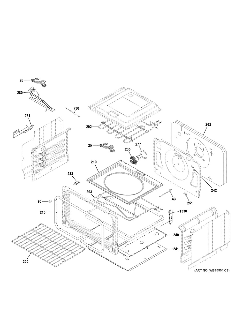 Lower Oven Diagram and Parts List for CES750P3M1D1  General Electric Range