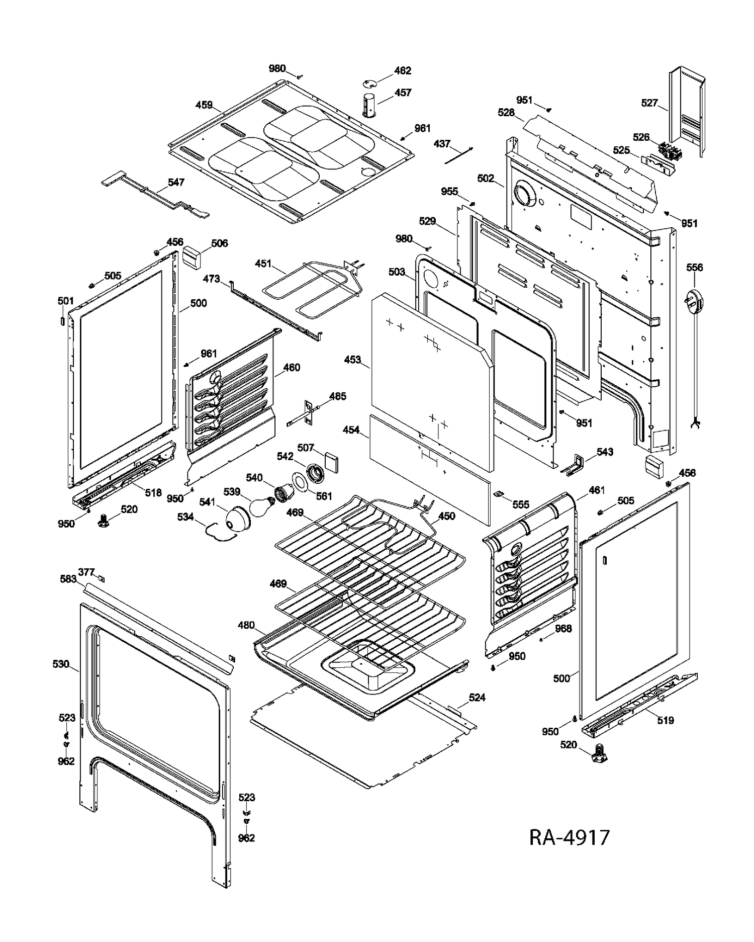 BODY PARTS Diagram and Parts List for JCBS250T1WW  General Electric Range